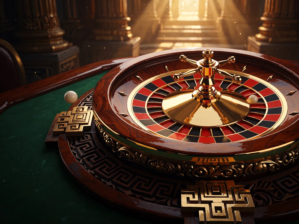 Złote koło ruletki z kulką w ruchu na stole z zielonym suknem - ruletka live w Millioner Casino